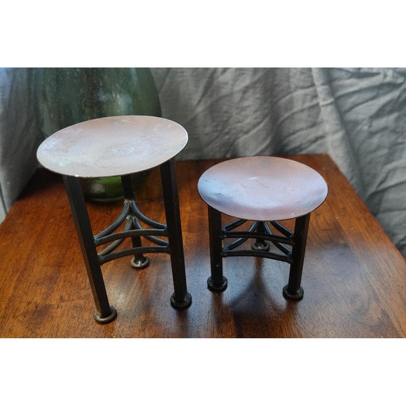 Vintage metal brutalist candle holder asymmetrical set of 2 candle holders‎